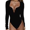 HERMOCO Body sexy da donna con taglio basso Body a maniche lunghe con scollo a V profondo, nero, Medium