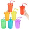 Shallyong 6 Pezzi Bicchieri di Plastica con Coperchio e Cannuccia - Colorati Tazze per Bambini Feste, Riutilizzabili
