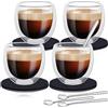 EOGRFW Set di tazze da caffè, bicchieri a doppia parete, 4 x 80 ml | In vetro borosilicato, con 4 cucchiai e 4 sottobicchieri, per espresso e latte macchiato