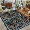 PureCozy Tappeto Salotto 160x230cm Floreale Pelo Corto Antiscivolo Morbido Retro Lavabile Tappeti per Cucina Corridoio Piedi Del Letto Camera Da Letto Salotto Blu Rug