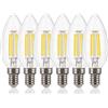 FLSNT 6 lampadine a LED E14, 4000 K, bianco freddo, 5,5 W (sostituisce 60 W), C35 LED Filamento lampadina E14, 750 lm, B11 LED, non dimmerabile, vetro trasparente