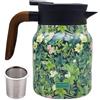 Onperpoe Tetermos con motivo floreale vintage - Teiera con tacche rimovibile da 1000 ml, caraffa isolante sottovuoto con manico in legno, fiori in acciaio inox per casa e appartamento