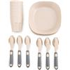 Terryshop74® Set Picnic 30 Pezzi con Box Portatile - 6 Piatti Semipiani, 6 Bicchieri 230 ml, 6 Coltelli, 6 Forchette, 6 Cucchiai e Custodie Posate - Set Campeggio e Mare - (Tortora)