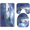 A.Monamour Set Tappeti Bagno 3 Pezzi Completo Oceano Blu Mare Delfino Nautico Surf Sulle Onde Cielo Blu Antiscivolo Morbidi Assorbente Lavabile Tappetini per Il Bagno WC Bidet