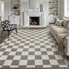 PureCozy Tappeto Salotto 200x300cm Marrone Bianco Antiscivolo Lavabile Grande Cameretta Tappeti Soggiorno Camera da Letto Office Carpet Pelo Corto Rug Moderno Checkerboard Carpets
