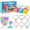 Panspace Bombe da bagno per bambini con sorpresa all'interno, 6 PCS bombe da bagno organiche per ragazze e bambini di età compresa tra 3 e 12 anni, set regalo palla da bagno compleanno con braccialetti sirena