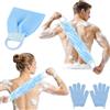 AYBUY Set Guanto Scrub Corpo, 2 Guanti Esfolianti e 1 Scrubber per la Schiena, Panno Esfoliante Corpo Asciugamani Esfolianti per il Corpo Unisex, Guanti Esfolianti per Esfoliante/Doccia/Spa (Blu)