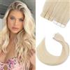 Silk-co Extension Adesive Capelli Veri 20 PCS 25cm 30g 60 Biondo Platino Extension Capelli Veri Biadesivo Lisci Tape Extension Capelli Veri Invisibili