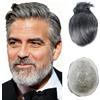 Mprosthesis Parrucca in PU per Uomini 25,4 x 20,3 cm Toupee Sistema di Sostituzione Capelli Umani 0,04 mm Pensée Pelle Protesi Patch Units Implant (#1B40 60