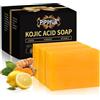 PIPIHUA Sapone All'acido Kojico di Limone per I'iperpigmentazione Barrette di Sapone per l'acne con Collagene, Curcuma, Collagene, Acido ialuronico (3×100g)