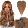 Silk-co Toupet Capelli Donna Veri con Clip Extension Capelli Veri Clip Topper Human Hair 8x11cm Fatto a Mano 150% Densita, Marrone Chiaro