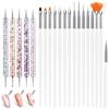 AYBUY Nail Art Pennelli Unghie, 15 Pezzi Pennelli Unghie Gel e 5 Pezzi Dotter per DIY Disegno Decorazioni, Pennelli Nail Art Professionali per Disegnare DipingereLlinee e Fiori, Bianco