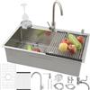 SCYOMSTORE Lavandino Cucina 85 x 50 cm,Lavello Cucina 1 Vasca in Acciaio Inox con rubinetto,Grande Lavabo Cucina Spazzolata,con Griglia inferiore per lavello,Scolapiatti,dispenser sapone,scarico