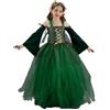 Genérico Costume da fata per bambina, abiti da cosplay per bambina, set di abito in tulle verde, con orecchie da elfo, corona di fiori, maniche, per Halloween, cosplay, feste a tema in giardino, ecc.
