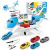 Shayson Transport Cargo Airplane Car Toy Play Set per 3+ Anni Ragazzi e Ragazze - Viene Fornito con 4 Auto, 1 Elicottero, Regalo Giocattolo Prescolare Fai da Te per Bambini (Blu)