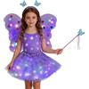 Generico Costume Fatina Bambina 4 Pezzi Costume Farfalla Fatina Vestito Principessa Farfalla con Ali Bacchetta Tutù Cintura Bambina Principessa Vestiti per Carnevale, Feste di Compleanno, Giochi di Ruolo