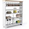 Relaxdays Carrello da nicchia Relaxdays, 80x13x50 cm, scaffale Stretto Bagno/Cucina, 4 Ripiani, Maniglia, Bianco Naturale