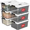 Cetomo 35L*6 Scatole di Stoccaggio in Plastica, Scatole Portaoggetti con Coperchio, Organizzatore con Manico, Contenitori per Casa e Ufficio, Impilabile, Resistente, Nero Chiaro, 35L - Confezione da 6
