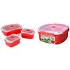 Sistema 2703 Confezione 3 Contenitori Polipropilene Microwave, Rosso & Vaporiera grande da microonde 3,2 L, 23.9 x 23.9 x 10.9 cm