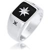 Kuzzoi - Anello con sigillo da uomo in argento Sterling 925, larghezza 11 mm, superficie smaltata nera, design a stella, colore: argento, cod. 0601112320_58