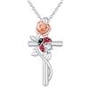 YFN Croce Collana Argento 925 Coccinella Ciondolo Fiore di Rosa Gioielli Regali religiosi fortunati per uomini donne Madre Amico