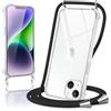 Micnkifo Cover con Cordino per iPhone 14 Plus, Trasparente Silicone Sottile Morbido Custodia con Regolabile Collana Laccio Tracolla, Antigraffio Antiurto Proteggere Case con Corda, Nero