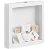 EUGAD Cornice Profonda, Cornice 3D 30x30 cm per Oggetti Fino a 3 cm, Portafoto da Parete/Tavolo con Fessura, Espositore per Medaglie, Monete, Fiori Secchi, in Legno e Plastica, Bianco
