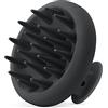 HEETA Spazzola massaggiante per cuoio capelluto, in silicone, con setole morbide, design in silicone integrato, spazzola per shampoo per capelli bagnati e asciutti, colore nero scuro