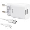 Leyf Caricatore USB da 12 W, 2 porte, caricatore rapido, alimentatore di rete, cavo di ricarica USB A a tipo C (1 m), caricatore da parete, caricatore da viaggio, adattatore di alimentazione