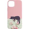 Animal Print Cute And Fun Custodia per iPhone 15 Plus Gatto pigro Floreale Rosa Verde Rose