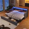 NovaFurnish Letto giornaliero, divano letto, 90 x 200 cm/180 x 200 cm, con USB e Type-C, barra LED con telecomando, con 2 cassetti, tasche per riporre oggetti, letto estraibile multifunzionale, senza