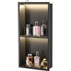 Bernkot Nicchia per doccia a parete in acciaio inox con LED, a incasso, a doppio strato, 60 cm x 30 cm, non sono necessarie piastrelle, colore: nero