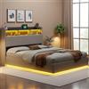 Yeutre Letto da 160 x 200 cm con rete a cassetto, letto matrimoniale imbottito con illuminazione a LED, porta USB di tipo C, letti a 2 posti con contenitore e testiera, velluto, senza materasso