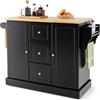 GIANTEX Carrello da Cucina con 3 Cassetti e 2 Armadi, Isola da Cucina Mobile con 5 Ruote Nascoste, Credenza Carrello da Portata con Portasciugamani e Portaspezie,126x45x91,5 cm (Nero)