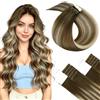 LaaVoo Extension Capelli Veri Biadesivo Iniezione Cuciti Invisibili Balayage Marrone e Biondo Dorato 45cm 50g 20pcs, Capelli Remy Morbidi, Volume Istantaneo, Feste e Cerimonie #3-8-22