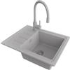 PRIMAGRAN Lavandino da Cucina Tutto Grigio 55x44cm, Lavello in Granito a 1 vasca + Rubinetto 38x14cm + Set di accessori, Lavabo da Cucina Incasso al Mobile 45cm - Copenhagen Easy S032