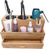 Harzen Brothers Organizer per capelli, in bambù, supporto per acconciature, per il piano di lavoro del bagno, supporto per asciugacapelli, per accessori, trucchi, articoli da toeletta