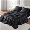 Madison Park Essentials - Set di lenzuola in raso di lusso e setoso con lucentezza naturale, tasca profonda 40,6 cm, elastico tutto l'anno, letto king size, nero, 6 pezzi