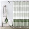 Awellife Tenda da doccia in stile boho, verde salvia, per bagno, a righe, con nappe, 183 x 183 cm, in lino