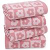 Jacquotha Asciugamani in cotone rosa, motivo floreale a quadretti, ad asciugatura rapida, per donne, ragazze, moglie, madre, figlie, 73,7 x 33 cm, 4 pezzi
