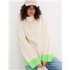 Freemans Maglione Con Rifinitura A Contrasto In Avorio/Verde UK 30/32 Plus (fm238-4)