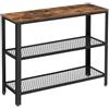 VASAGLE Tavolo da consolle, tavolino da salotto, credenza, con 2 ripiani in traliccio, per soggiorno, corridoio, 101,5 x 35 x 80 cm, telaio in acciaio, stile industriale, marrone rustico e nero