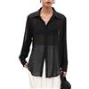 Arssm Camicia da Donna a Maniche Lunghe con Bottoni, in Tessuto a Rete Trasparente, Sexy, Nero, L