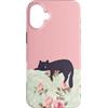 Animal Print Cute And Fun Custodia per iPhone 16 Plus Gatto pigro Floreale Rosa Verde Rose