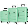 Roll Road Flex Set valigie Verde 55/65/75 cms Rigida ABS Chiusura a combinazione numerica 182L 4 Ruote Bagaglio a mano