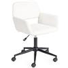 FurnitureR Sedia da ufficio, sedia da scrivania scandinava regolabile in altezza, ruote girevoli a 360°, in stile crema, effetto lino, traspirante, telaio in acciaio, per casa, ufficio, beige, 55 x 56