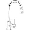 Cornat Kirna KIR53 - Miscelatore monocomando per lavello con corpo in ottone cromato estensibile e rubinetto girevole a 360°, colore: Argento