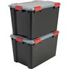 Iris Ohyama, Scatole Portaoggetti Ermetiche in Plastica, 70L, Set di 2, Nero, Coperchio Impermeabile, con Chiusura, Impilabile, Per Esterni, Garage, Vestiti, Antipolvere, Senza BPA, AT-LD