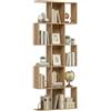 HOMCOM Libreria Scaffale a 5 Ripiani in Legno a Forma di S, Libreria Verticale Salvaspazio con 15 Compartimenti, Scaffale Portaoggetti per Soggiorno, Camera da Letto e Ufficio, Rovere