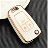 Car Passion Cover Guscio Chiave TPU Lucida Compatibile Con Opel Mokka Insignia Astra Meriva Corsa Adam Chevrolet Aveo Captiva Spark Silicone 2 e 3 Tasti Custodia Protezione Telecomando Auto Dorato (Bianco - Oro)